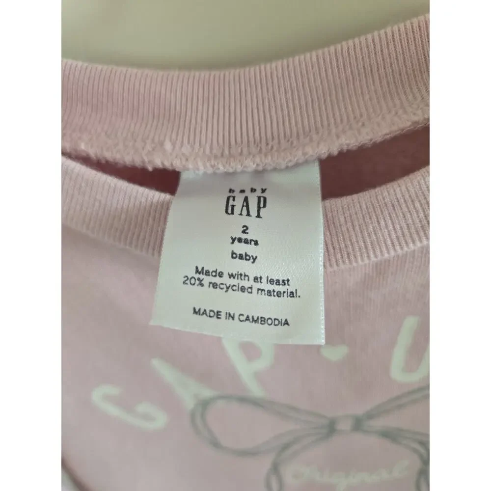 Baby Gap Girl Size 2T Dress Fleece Top Cotton Skirt Spring Summer USA Bow Print